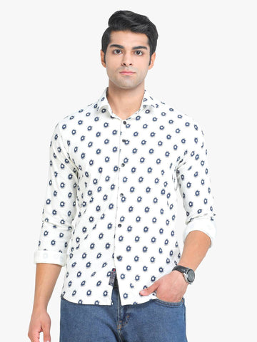 Men's White Printed Full Sleeve Casual Shirt