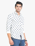 Men's White Printed Full Sleeve Casual Shirt