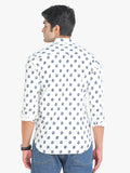 Men's White Printed Full Sleeve Casual Shirt Seventy7