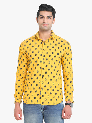 Men's Yellow Printed Full Sleeve Casual Shirt