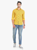 Men's Yellow Printed Full Sleeve Casual Shirt Seventy7