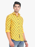 Men's Yellow Printed Full Sleeve Casual Shirt