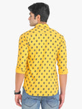Men's Yellow Printed Full Sleeve Casual Shirt Seventy7