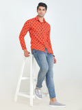 Men's Orange Printed Full Sleeve Casual Shirt Seventy7