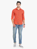 Men's Orange Printed Full Sleeve Casual Shirt