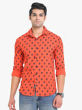 Men's Orange Printed Full Sleeve Casual Shirt Seventy7