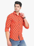 Men's Orange Printed Full Sleeve Casual Shirt
