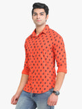 Men's Orange Printed Full Sleeve Casual Shirt