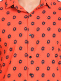 Men's Orange Printed Full Sleeve Casual Shirt