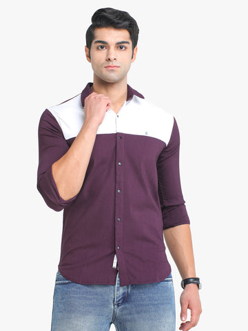 Men's Wine Full Sleeve Slim Fit Casual Shirt Seventy7