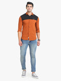 Men's Rust Full Sleeve Slim Fit Casual Shirt Seventy7