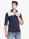 Men's Navy Full Sleeve Slim Fit Casual Shirt Seventy7