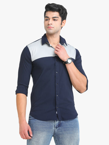 Men's Navy Full Sleeve Slim Fit Casual Shirt Seventy7
