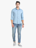 Men's Solid Blue Full Sleeve Casual Shirt Seventy7