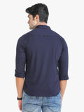 Men's Solid Navy Full Sleeve Casual Shirt Seventy7