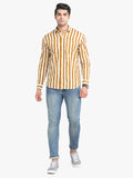 Men's Striped Yellow Full Sleeve Casual Shirt
