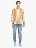 Men's Striped Yellow Full Sleeve Casual Shirt