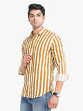 Men's Striped Yellow Full Sleeve Casual Shirt Seventy7