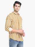 Men's Striped Yellow Full Sleeve Casual Shirt