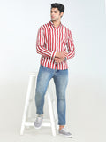 Men's Striped Red Full Sleeve Casual Shirt Seventy7