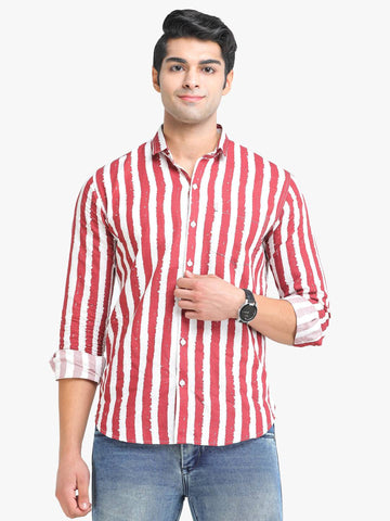 Men's Striped Red Full Sleeve Casual Shirt
