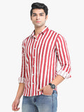 Men's Striped Red Full Sleeve Casual Shirt Seventy7