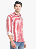 Men's Striped Red Full Sleeve Casual Shirt Seventy7