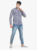 Men's Striped Navy Full Sleeve Casual Shirt