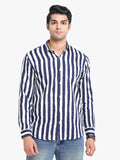 Men's Striped Navy Full Sleeve Casual Shirt Seventy7