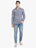 Men's Striped Navy Full Sleeve Casual Shirt