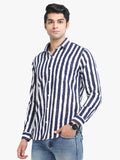 Men's Striped Navy Full Sleeve Casual Shirt