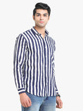 Men's Striped Navy Full Sleeve Casual Shirt