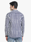 Men's Striped Navy Full Sleeve Casual Shirt Seventy7