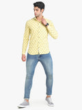 Men's Printed Yellow Full Sleeve Casual Shirt Seventy7