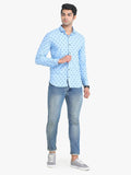 Men's Printed Sky Blue Full Sleeve Casual Shirt Seventy7