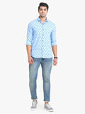 Men's Printed Sky Blue Full Sleeve Casual Shirt