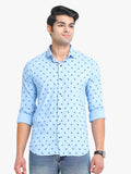 Men's Printed Sky Blue Full Sleeve Casual Shirt Seventy7