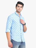 Men's Printed Sky Blue Full Sleeve Casual Shirt Seventy7