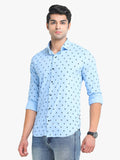 Men's Printed Sky Blue Full Sleeve Casual Shirt