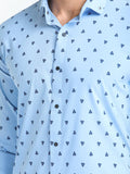 Men's Printed Sky Blue Full Sleeve Casual Shirt
