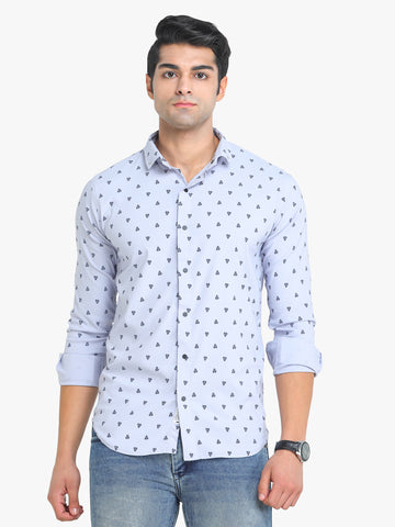 Men's Printed Light Blue Full Sleeve Casual Shirt