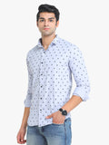 Men's Printed Light Blue Full Sleeve Casual Shirt Seventy7