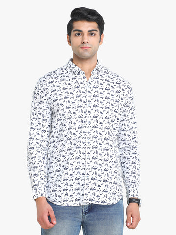 Men's Floral Printed White Full Sleeve Casual Shirt