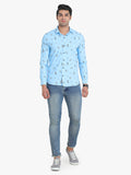 Men's Floral Printed Sky Blue Full Sleeve Casual Shirt