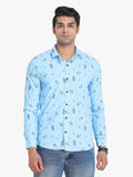 Men's Floral Printed Sky Blue Full Sleeve Casual Shirt