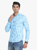 Men's Floral Printed Sky Blue Full Sleeve Casual Shirt Seventy7