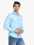 Men's Floral Printed Sky Blue Full Sleeve Casual Shirt
