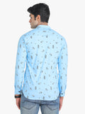 Men's Floral Printed Sky Blue Full Sleeve Casual Shirt