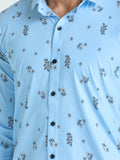 Men's Floral Printed Sky Blue Full Sleeve Casual Shirt