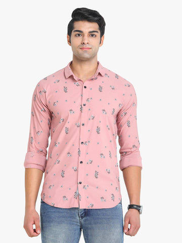 Men's Floral Printed Pink Full Sleeve Casual Shirt